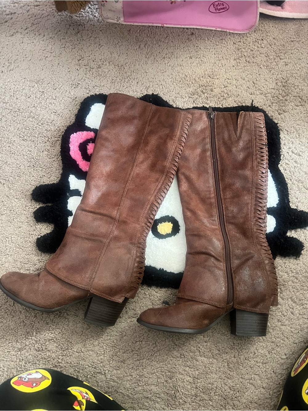 Fergie Women's Brown Knee-High Heeled Boots with Side Zip